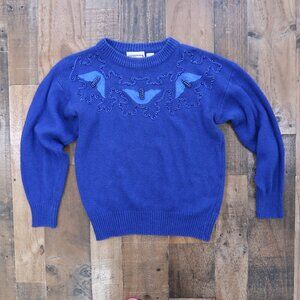 Vintage 80s Anytime Glitz Blue Beaded Sweater Womans Medium Retro Glam